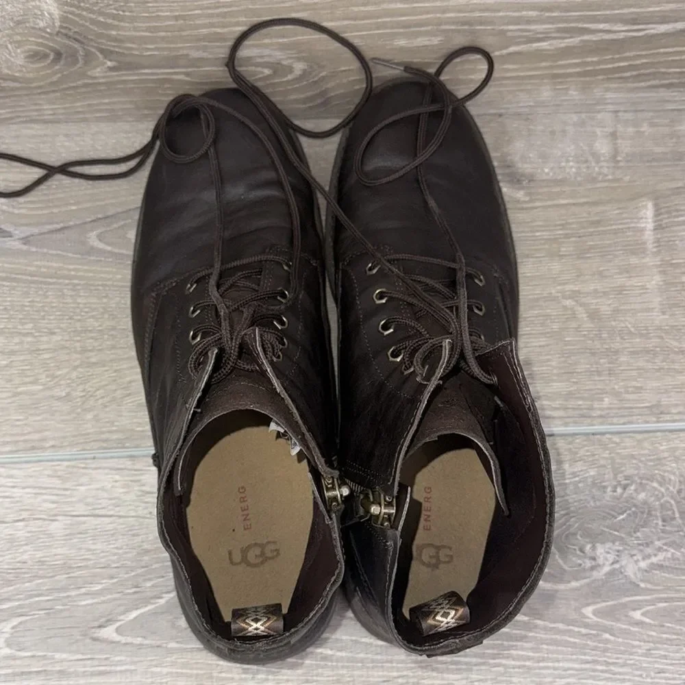 Ugg Morrison Men's Sz 14 Dark Stout Brown Leather Zip Wrap Around Lace-Up Boots